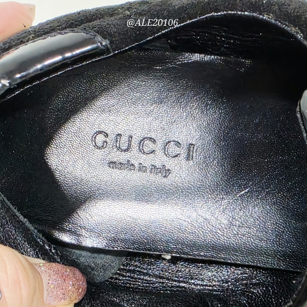 Gucci women black patent leather velcro sneakers size 39 monogram suede - Picture 8 of 14